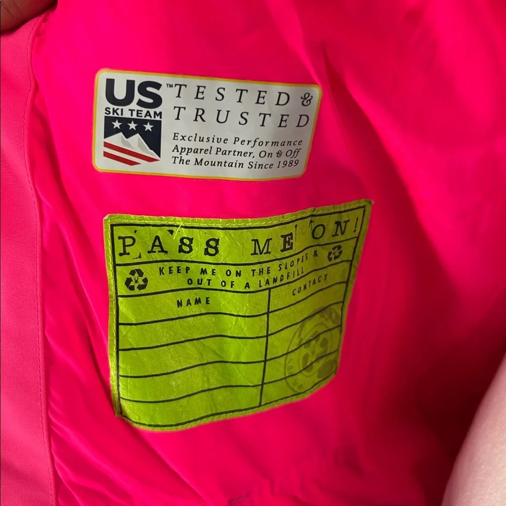 Spyder Girls Insulated Ski Jacket Pink Green Faux Fur Hood Size 16 - Picture 11 of 16